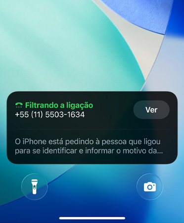 App Telefone mostrando o recurso de filtragem de ligações em uso