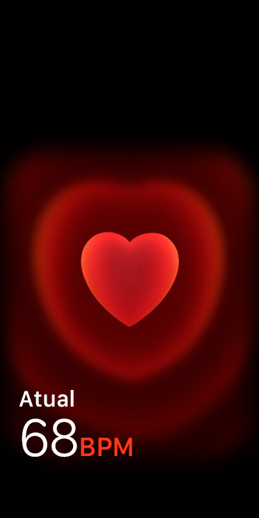 App Batimentos, frequência cardíaca atual de 68 batimentos por minuto