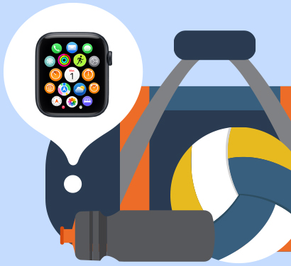 Illustration d’une Apple Watch trouvée dans un sac de gym grâce à l’app Localiser