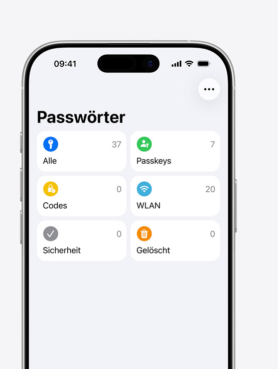 Ein iPhone Display zeigt die Passwörter App mit einer Liste von Apps, Doordash, Atlas Obscura, Koba, Quickbooks, LinkedIn und Etsy, mit der gespeicherten E-Mail Adresse der Absenderin