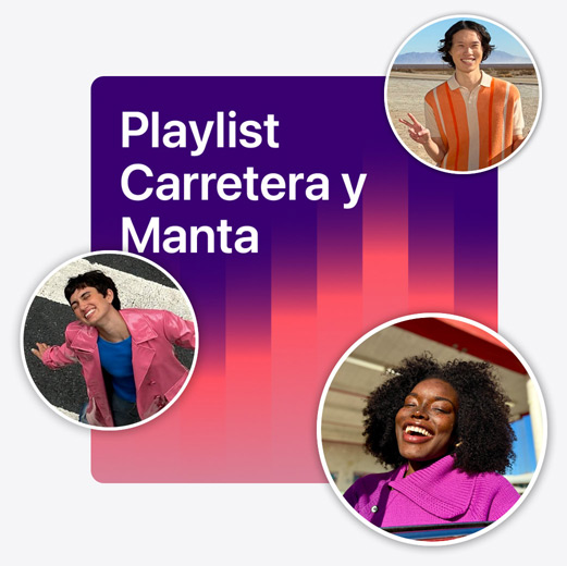 Portada de una playlist colaborativa llamada «Playlist Carretera y Manta» con fotos de perfil de varias personas