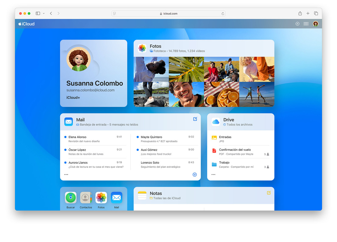 Pantalla de iCloud.com