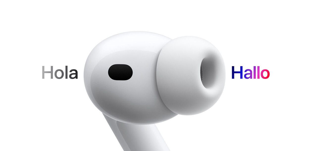 AirPods Pro 3, In‑Ear Kopfhörer mit Ohreinsatz aus Silikon, Live Übersetzung ändert Zeichen von Spanisch „Hola“ zu Deutsch „Hallo“