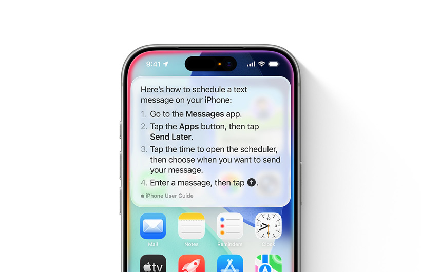 iPhone a mostrar instruções passo a passo sobre como programar o envio de uma mensagem de texto para mais tarde
