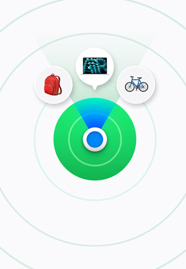 La Scrivania di un MacBook che mostra lo schermo di iPhone a grandezza naturale con diversi widget. A sinistra c’è una finestra del browser con uno sfondo colorato.