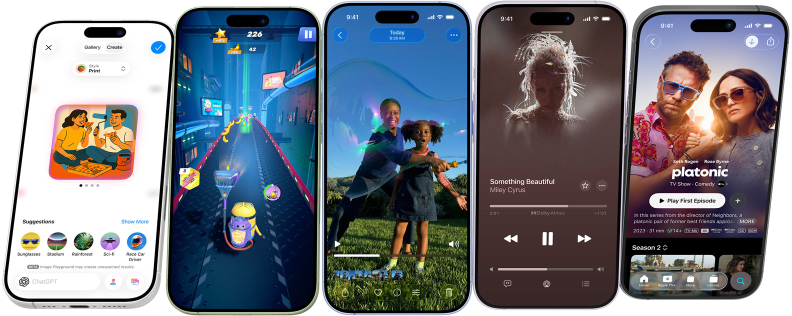 iPhone 17-modeller roterer vertikalt, hvorefter de stopper og viser skærme med iPhone-funktioner