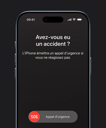 iPhone Air, face avant, fonctionnalité Détection des accidents en cours d’utilisation