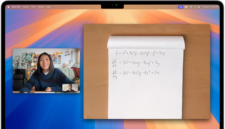 Panggilan video menggunakan fitur Tampilan Meja, yang menambahkan tampilan ruang kerja pengguna ke panggilan video