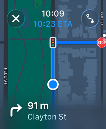 Maps app, navigation instructions appear at bottom of screen
