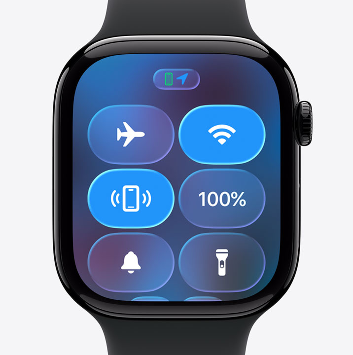 Apple Watch Series 11, aluminium case, polished jet black colour, Precision Finding screen, estimated distance to lost phone, Sport Band, black color