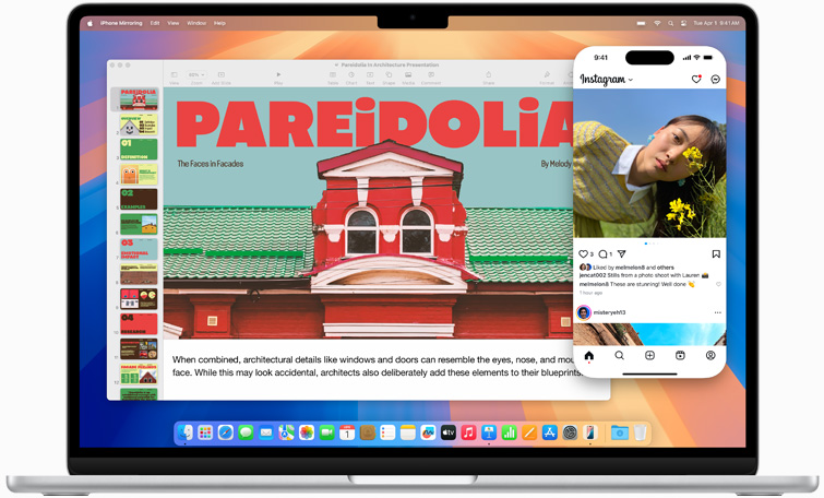 展示 iPhone 鏡像輸出 app，iPhone 的螢幕畫面顯示在 MacBook Air 螢幕上