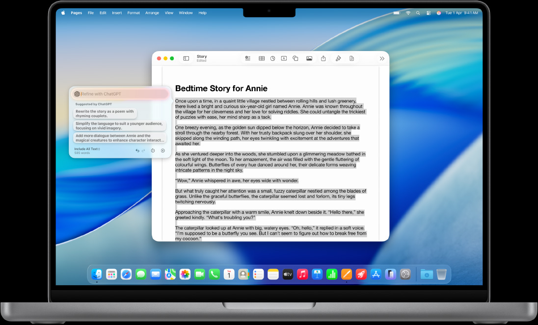 The Compose in Writing Tools feature is shown on a MacBook