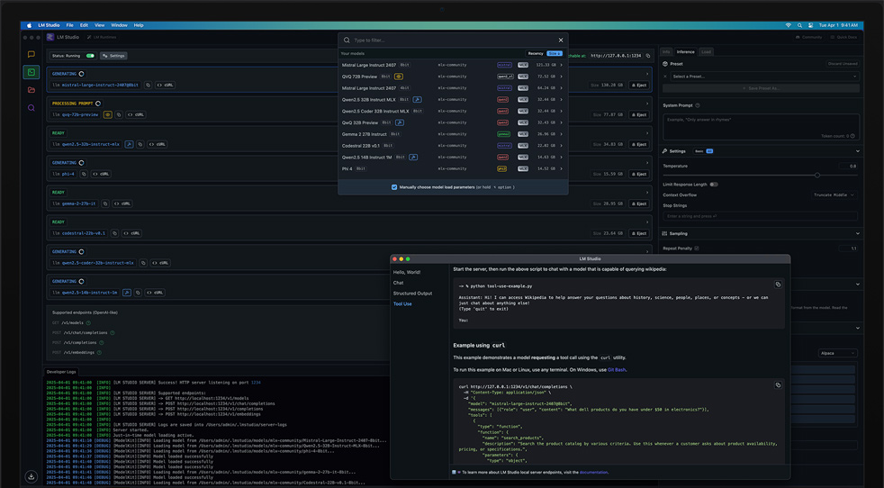 M3 Ultra Mac Studio using LM Studio and Apple MLX to review learning models
