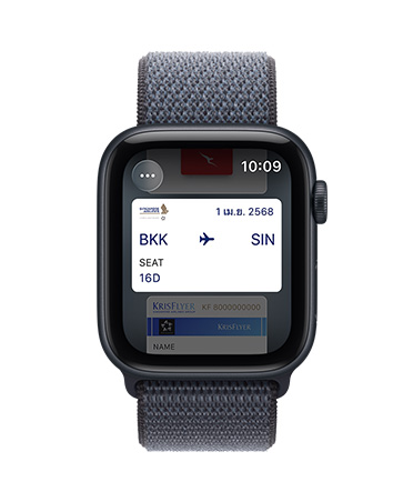 Apple Watch SE 3, ตัวเรือนอะลูมิเนียม, สีมิดไนท์, Apple Pay ในแอปกระเป๋าสตางค์ Apple, ภายนอกด้านขวา, Digital Crown, สาย, สายแบบ Sport Loop, สีน้ำเงินแองเคอร์บลู