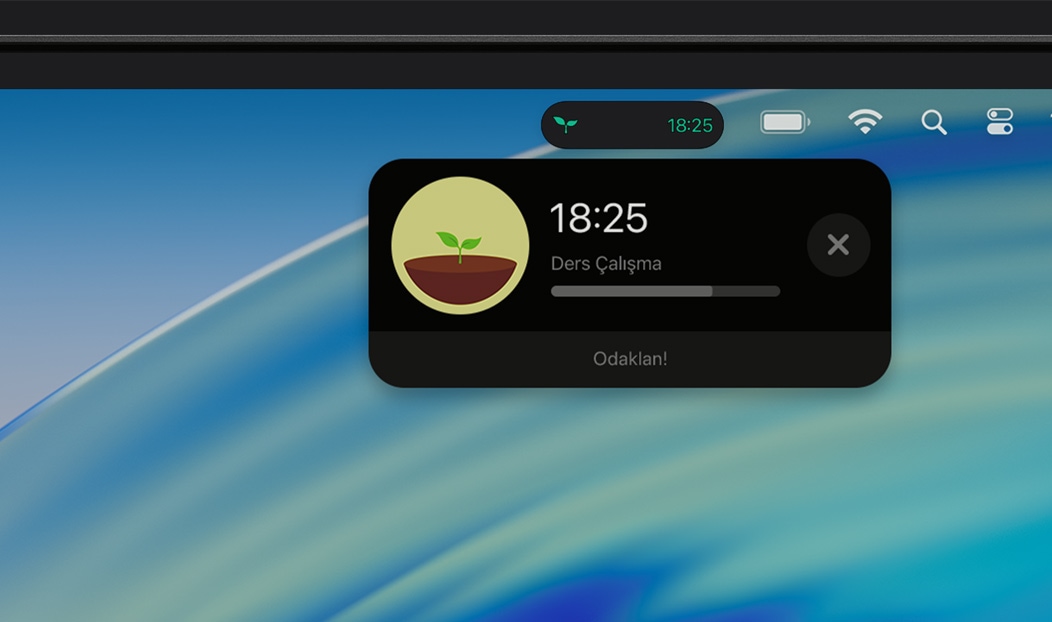 MacBook Pro, Canlı Etkinlik bildiriminde Forest uygulaması gösteriliyor