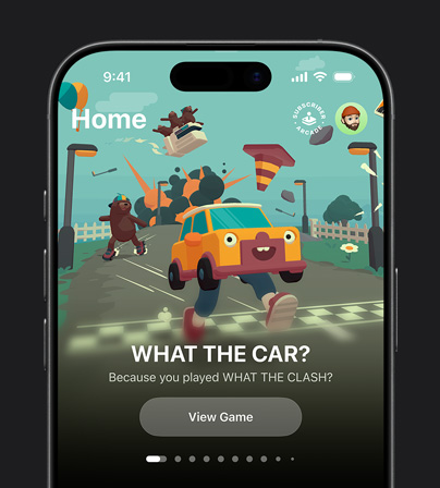 Image d’une recommandation de jeu affichée dans l’onglet Bibliothèque d’Apple Games sur un iPhone 17 Pro