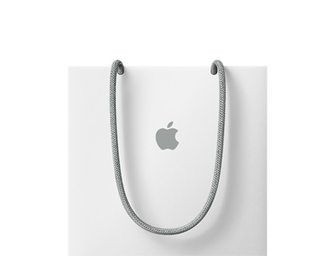 White Apple bag, grey rope handles, grey Apple logo centred