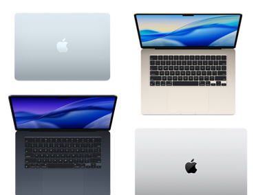 Four Mac computers of various models, sizes, and colors, demonstrating the range of customization