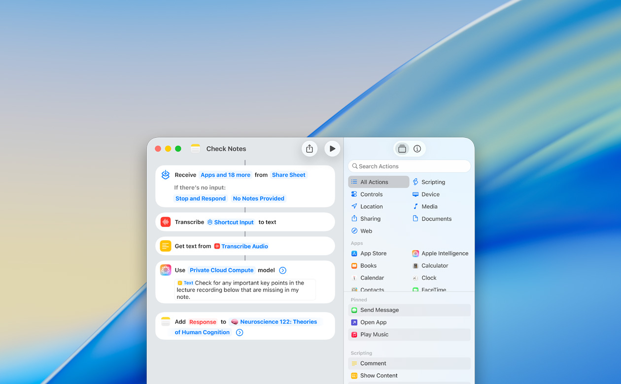 Et nærbilde viser en bruker som lager en snarvei med Bruk modell-handlingen i Notater-appen.
