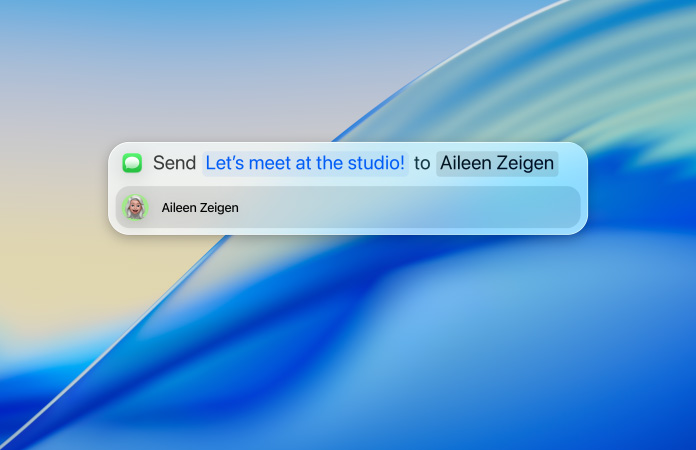 En bruker skriver en tekstmelding i Spotlight for å sende den i Meldinger-appen.