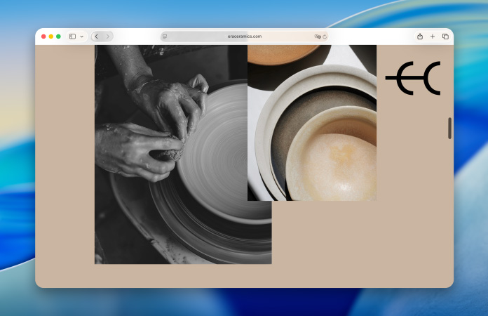A web page about ceramic pottery in the redesigned Safari, with the updated toolbar subtly reflecting colours from the page