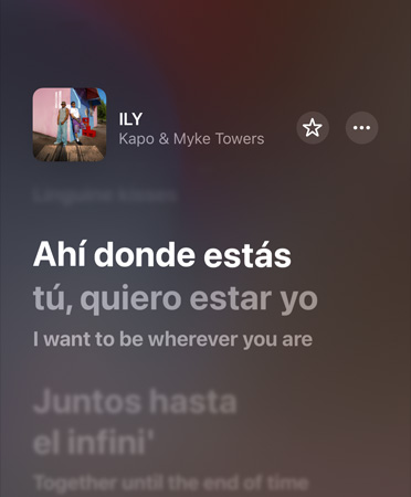 Lyrics translation of ILY by Kapo & Myke Towers, from Spanish to English, playing in Apple Music