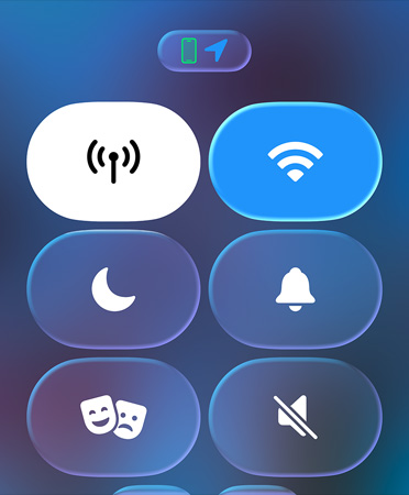 Translucent Control Center icons refract the blurred background
